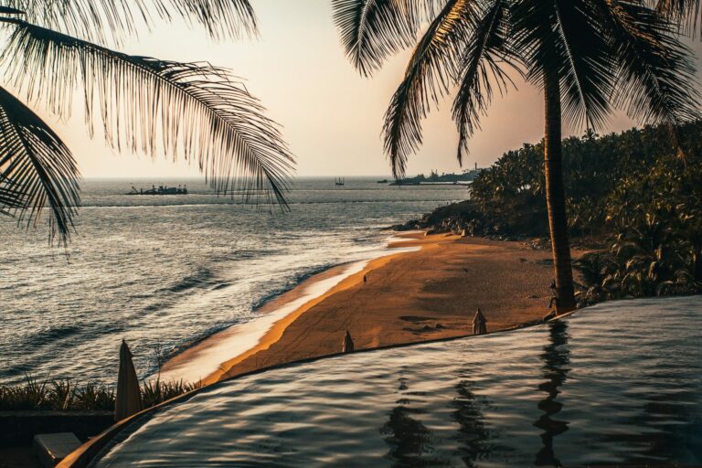 tropical beach from infinity pool